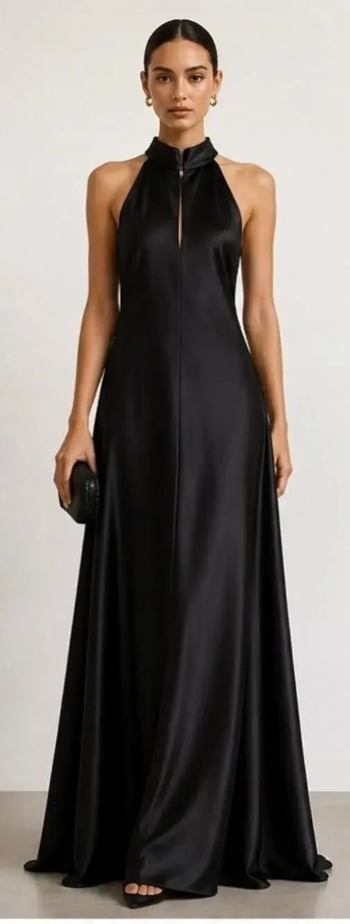 Galvan London Portico Satin Halter Maxi Dress Black Open Back NWT US 2 (UK6)